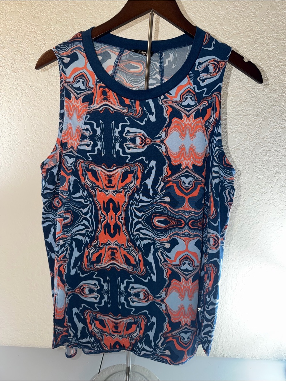 Sleeveless Navy and Coral Patterned Women’s Tank Top
